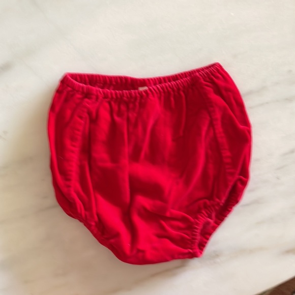 VINTAGE HEIR CRAFT Girl's Red Velvet Short Sleeve Smocked Dress Bloomers 6 Mo - Picture 7 of 8